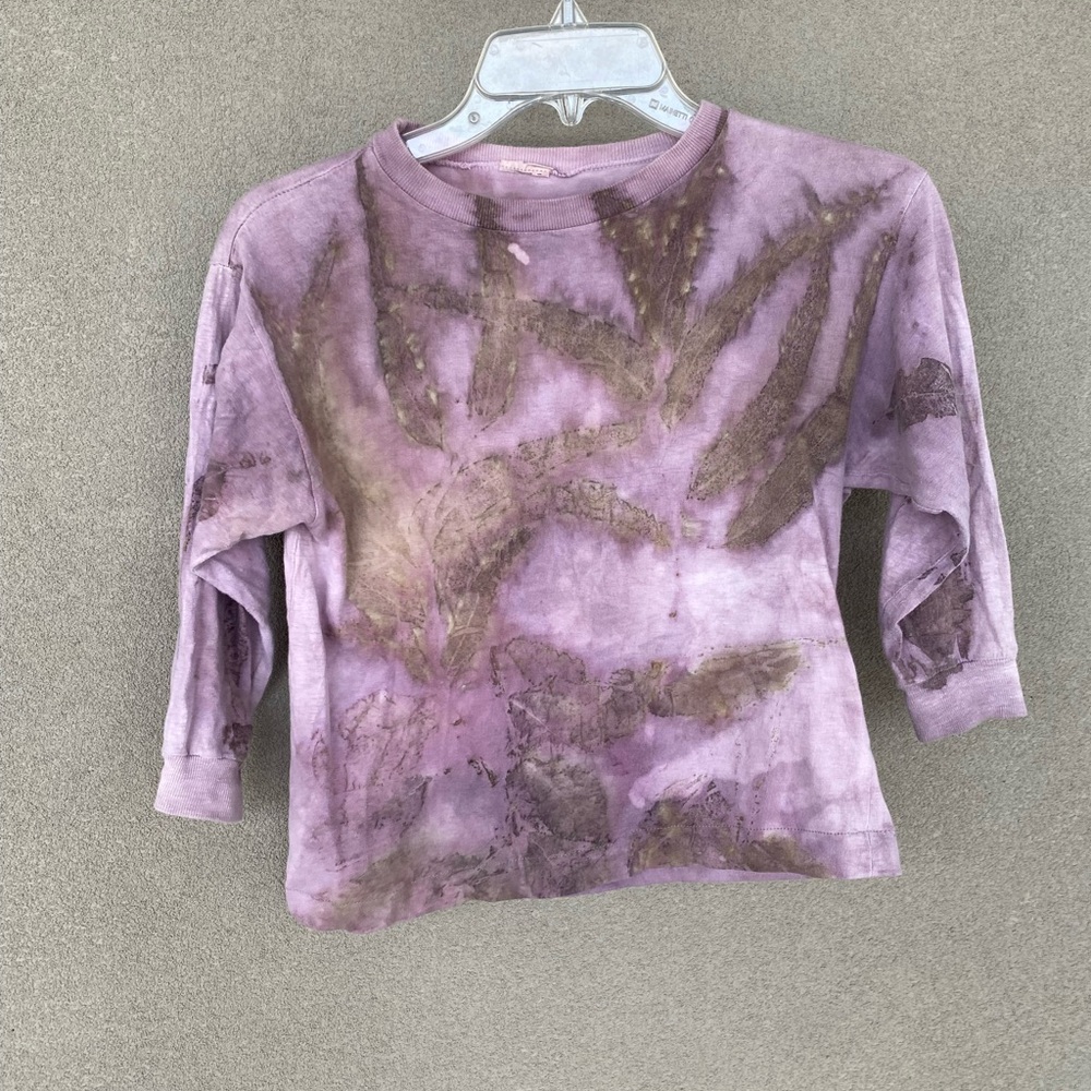 Botanically-dyed plant-dyed eco-printed 100% cotton shirt handmade in Ukraine